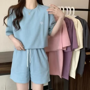 Women Tracksuit Women's Summer Tracksuit Set O Neck Short Sleeve T-shirt Drawstring Elastic Waist Shorts Sporty for Ladies